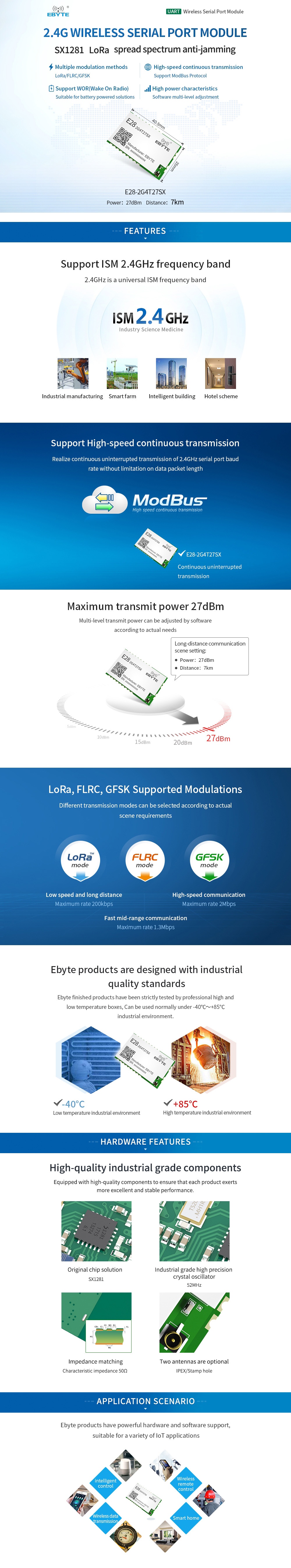 E28-2G4T27SX 2.4G WIRELESS SERIAL PORT MODULE