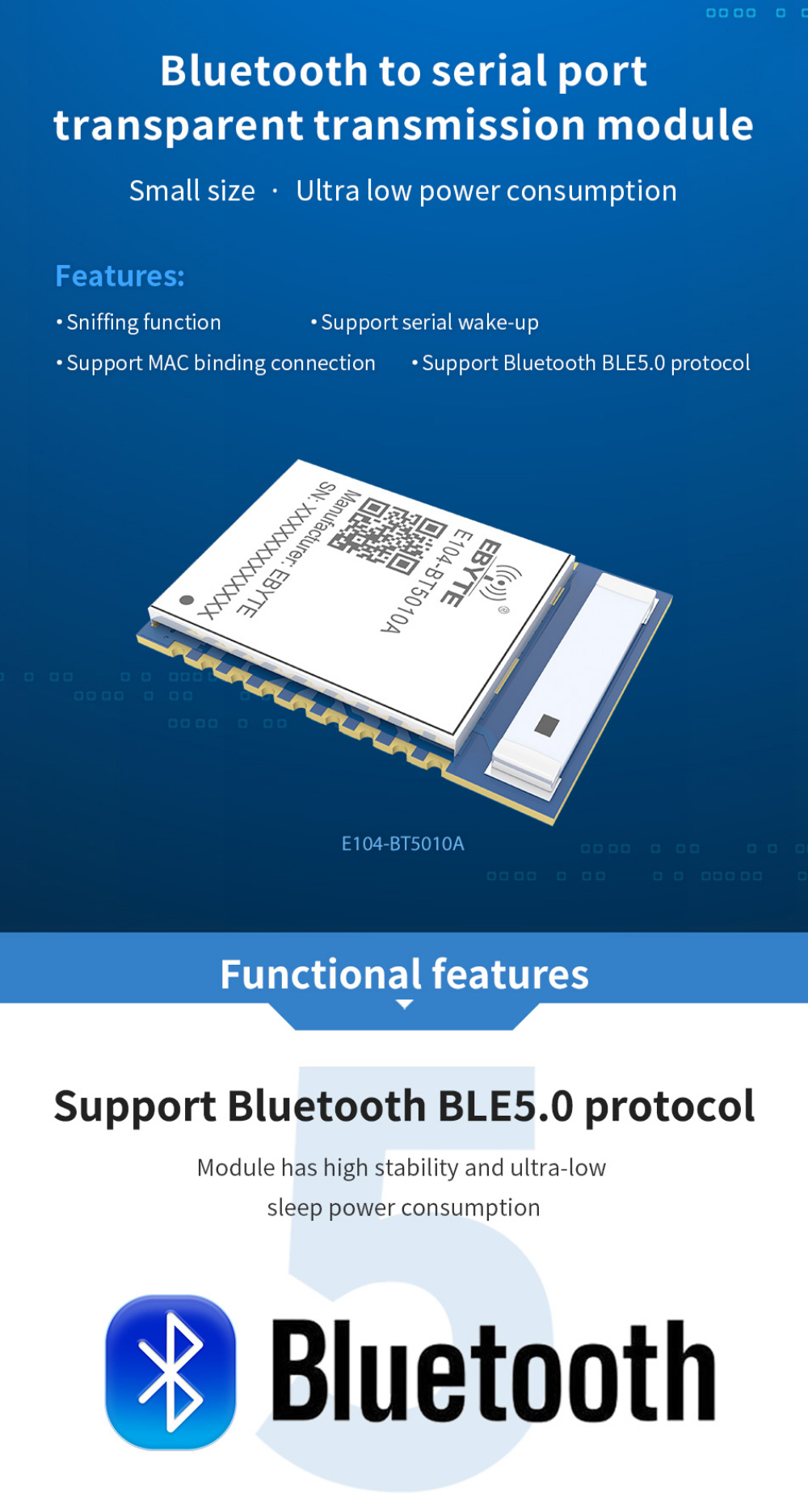 E104-BT5032A Bluetooth to serial port transparent transmission module